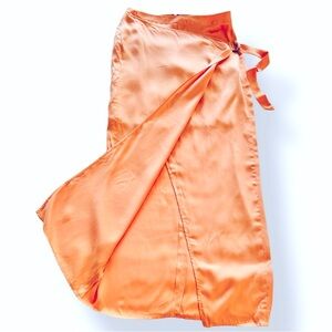 BCBGMaxAzria Satin Orange Wrap Maxi Skirt - Silky Lyocell Fabric